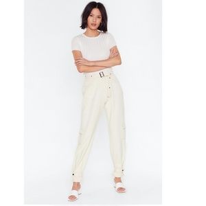 Cream Utility Belted Jeans Nasty Gal